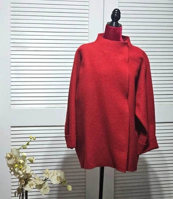 Cárdigan Eileen Fisher Mujer Rojo Lana Capucha Snap Capa Chaqueta De Gran Tamaño Talla 1X 2879 Foto 1 de 4