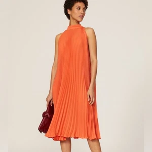 TOME Collective Orange Accordion Pleated Swing Midi Dress Size Small Fall - Picture 1 of 9