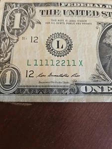 $1 One Dollar Fancy Numbers 11112211 - Picture 1 of 3
