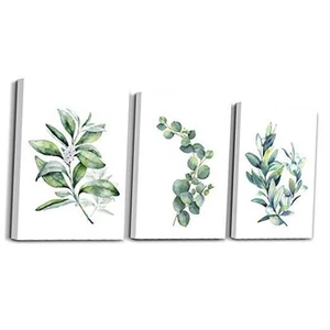 Green leaves Plants Canvas Wall Art for Living Room modern Bathroom Wall Decor - Picture 1 of 8