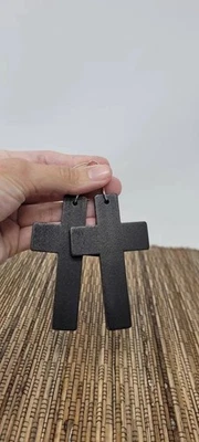 Big Cross Dangle Earrings Lightweight Wood – Large Statement Cross Earrings - Image 1 of 4