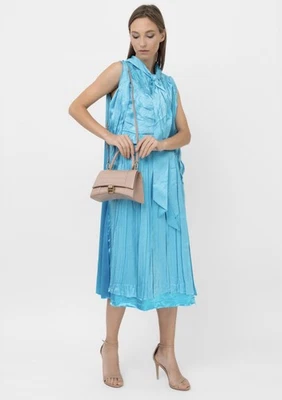 Vestido BALENCIAGA NUEVO CON ETIQUETAS Papanicolaou Jacquard Seda FR34 US2 Talla XS Plisado Cuello Atado $3150+ Foto 1 de 4