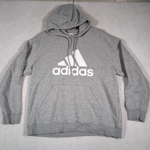Adidas Essentials Grey White Hoodie Casual Big Logo Pocket Sweatshirt Men's XL - Picture 1 of 7