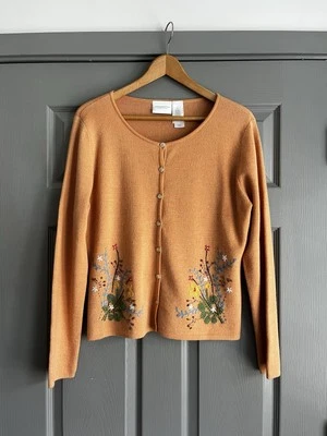 Cárdigan Suéter Vintage LIZ CLAIBORNE LIZWEAR JEANS Lana Naranja Bordado XL Foto 1 de 4