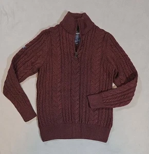 Superdry Premium Knitwear Co. Sweater Large Cable Knit Burgundy & Navy - 1/4 Zip - Picture 1 of 7