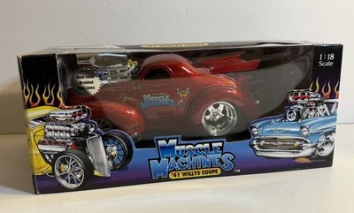 1/18 Muscle Machines Red  1941 ‘41 Willys Coupe Diecast  W/ Willie Bar - Image 1 of 4