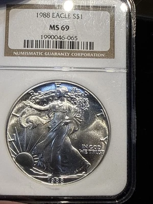 1988 American Silver Eagle NGC MS69 Brown Label - Image 1 of 4