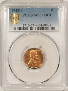 1942-S LINCOLN CENT - PCGS MS-67+ RD SUPERB & PQ! - Picture 1 of 3