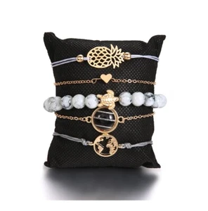 Damen Naturstein Lava Heilung Chakra Tube Armreif Silberschmuck - Bild 1 von 3