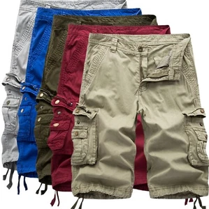 Mens Cargo Combat Shorts Cotton Chino Twill Knee Length Half Pants MultiPocket - Picture 1 of 14