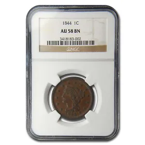 1844 Large Cent AU-58 NGC (Brown) - Picture 1 of 3