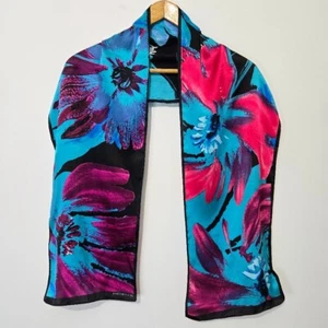 Jones New York Floral Silk Scarf Rectangle 58x10 Vibrant Preppy Summer Luxury - Picture 1 of 7