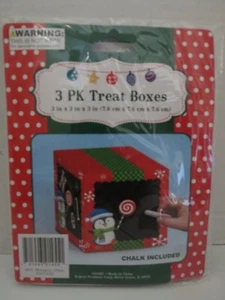 BRAND NEW 3 PK 3" Square Write-on Chalkboard Treat Boxes w Chalk - PENGUIN - Picture 1 of 2