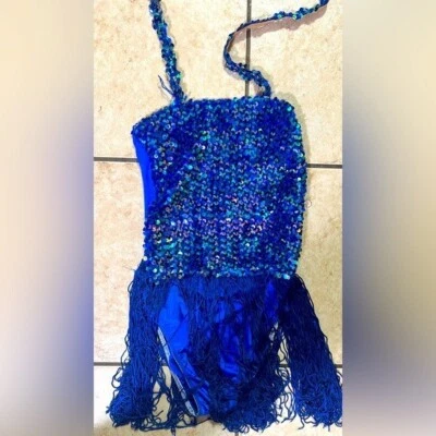 Art Stone Kids Vintage 1920s Sequins Blue Beaded Tassels Dance Flapper Dress. - Image 1 of 4