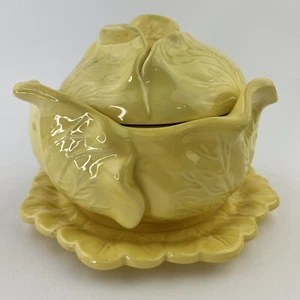 Vintage 1980 Holland Mold Yellow Ceramic Cabbage Bowl With Lid and Plate - Picture 1 of 11