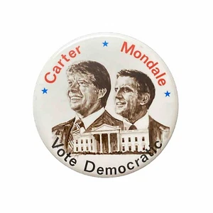 Prendedor de campaña demócrata Jimmy Carter & Walter Mondale 1976 3,5" botón voto - Imagen 1 de 2