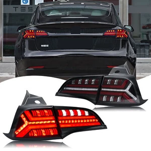 LED Tail Lights For Tesla Model 3 Model Y 2017-2022 Clear Animation Rear Lamps - Picture 1 of 5