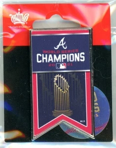 Braves 2021 World Series Champs Banner Pin Atlanta New in pkg Champions Aminco - Picture 1 of 1