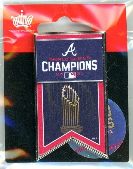 Braves 2021 World Series Champs Banner Pin Atlanta New in pkg Champions Aminco - Image 1 of 1