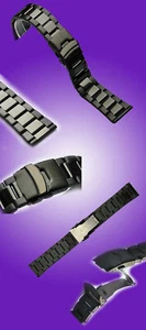 16-30 mm IP Black Solid Stainless Steel Watch Bracelet High Quality Straight Lug - Picture 1 of 1