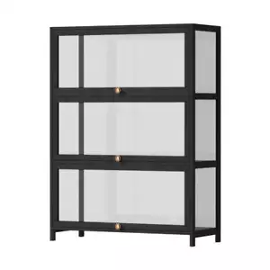 Oikiture Display Cabinet 3 Tiers Clear Door Black - Picture 1 of 8
