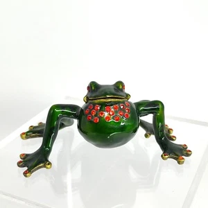 Bull Frog Trinket Box Green Enamel with Red Crystals on Body & Eyes AS IS - Picture 1 of 8