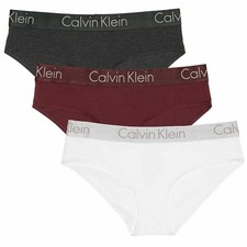 Calvin Klein Womens 3 Pack Hipster Underwear Logo White/Charcoal/Maroon Size M