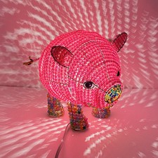 Grass Roots Creations Colored Pig Nightlamp Beadworx Sculpture- Pink, Multi