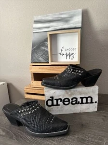 ARIAT Black Animal Leather Studded Western Mules Ankle Bootie Size 6B PreOwned - Picture 1 of 16