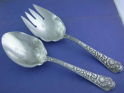 Rare Sterling GORHAM 2pc Vegetable Serving Spoon & Fork Set CLUNY 1880 - Image 1 of 4