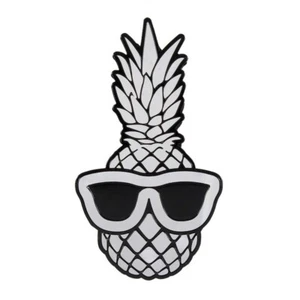 Emblem Badge Decal Cool Sunglasses Pineapple Polished Aluminum 2-3/8" x 4-1/4" - Picture 1 of 5
