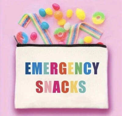 Emergency Snacks Canvas Storage Bag / Case Rainbow Colours Zip Fastening