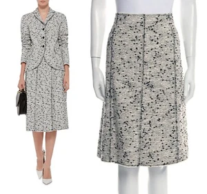 Nina Ricci 2016 Resort Tweed Paneled Slit Knee Skirt White Gray Black FR 38 US 6 - Picture 1 of 4