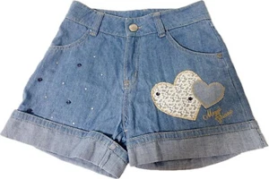 Mezzo Piano Denim Shorts 140cm Logo, heart and ribbon motif accents - Picture 1 of 12