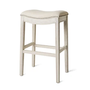 Maven Lane Adrien Saddle Backless Bar Stool w/Nailhead Trim, White Oak(Open Box) - Picture 1 of 6