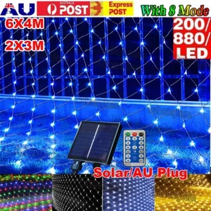 Solar AU Plug LED Fairy String Net Lights Curtain Mesh Xmas Party Garden Outdoor - Picture 1 of 21
