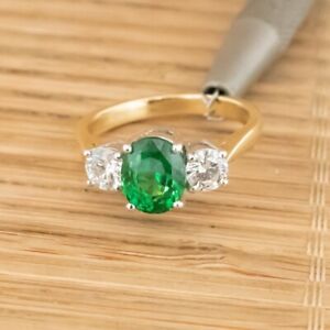 1.70 Ct Natural Emerald & Diamond Anniversary Ring 14K Solid Yellow Gold