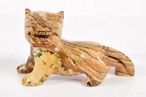 Leopard Skin Jasper Carved Jaguar Panther Cat Fetish Sculpture ~3in 40g - Picture 1 of 11