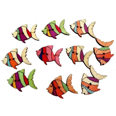 50pcs Colorful Fish Wooden Buttons Embellishment - Image 1 of 4