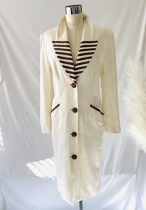 Lilli Ann Vintage Cream Mod Long Jacket Dress with Dramatic Stripe Details - Picture 1 of 7