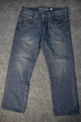 Guess Rebel Vintage Blue Dark Wash Mid-Rise Straight Leg Jeans Men's 36 X 32 - Image 1 of 4