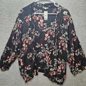 Loft Women Sz M/L Open Front Kimono 3/4 Wide Sleeve Floral All-Over Print Black - Picture 1 of 5