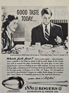 Anuncio impreso vintage de pareja patrón de Oneida Del Mar 1881 Rogers plateado 1950 - Imagen 1 de 4
