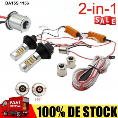 2-in-1 LED-TAGFAHRLICHT + BLINKER DRL PY21W BA15s EINGEBAUTER AUTOMAT 12V NEU - Bild 1 von 4