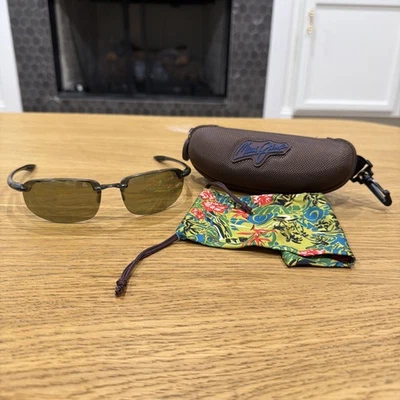 Maui Jim Ho'okipa MJ 407 Brown Wrap Sunglasses  64-17 130 W/case & Cloth - Image 1 of 4