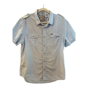 Guess Shirt Mens Large Short Sleeve Button Up Military Slim Fit - Picture 1 of 13