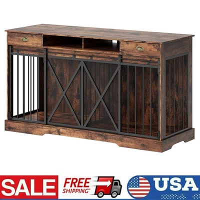 Caixa de cachorro dupla grande 63 pol. com divisória removível e 2 gavetas e prateleiras marrom - Imagem 1 de 4