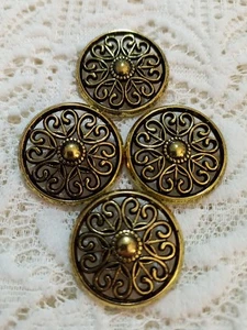 4 Lovely Large Gold Coloured Metal Shank Buttons Approx - 28 mm - Picture 1 of 3