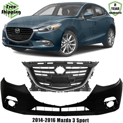 Front Bumper Cover Fascia & Grille Assembly Kit For 2014-2016 Mazda 3 Sport - Изображение 1 из 4