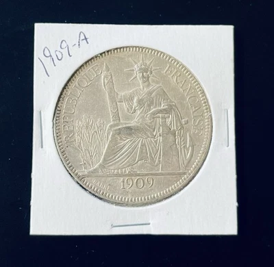 China 1909-A  FRENCH INDOCHINA  Piastre Silver Coin aUNC - Image 1 of 2